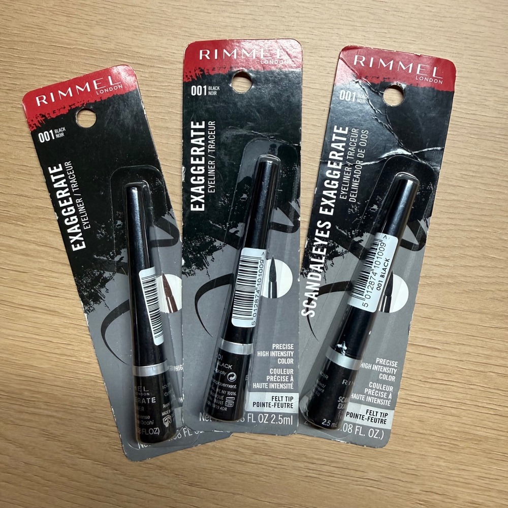Rimmel London Exaggerate Scandaleyes Liquid Eyeliner 001 Black Noir Lot of 3